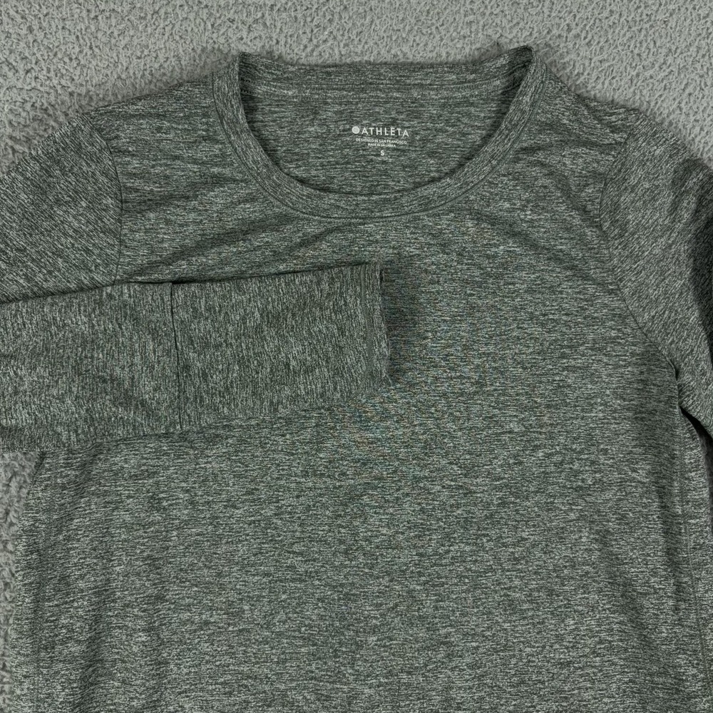 Athleta Uptempo Top Womens Small Green Long Sleeve Running Active Workout Gym‎